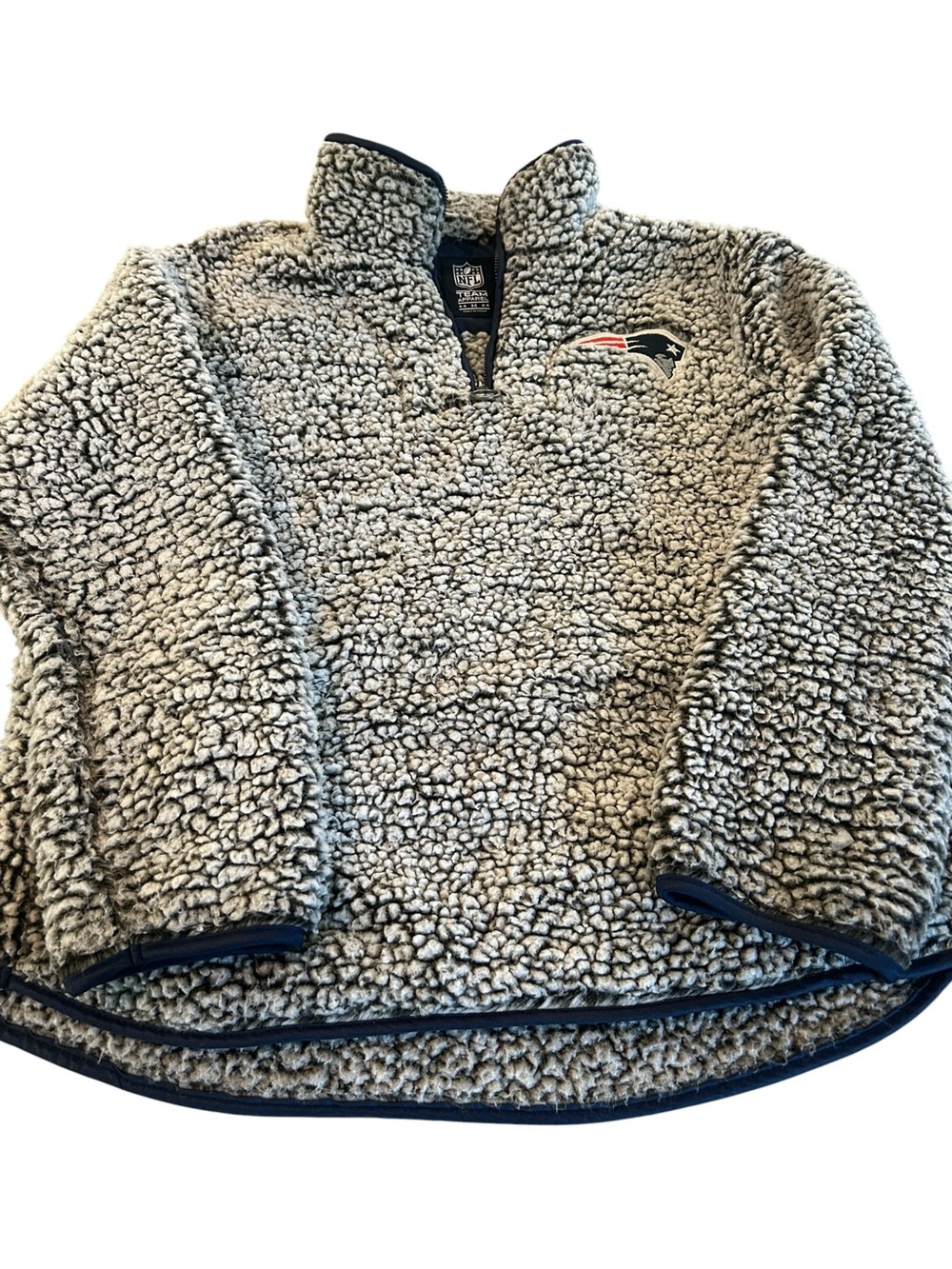 NFL  New England Patriots Sherpa Pullover - Gray with Navy Trim med